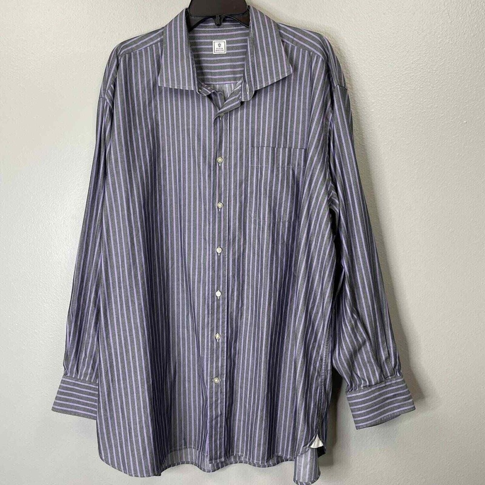 Peter Millar Shirt Mens Size XXL Purple Stripe Long Sleeve Button Up Cotton